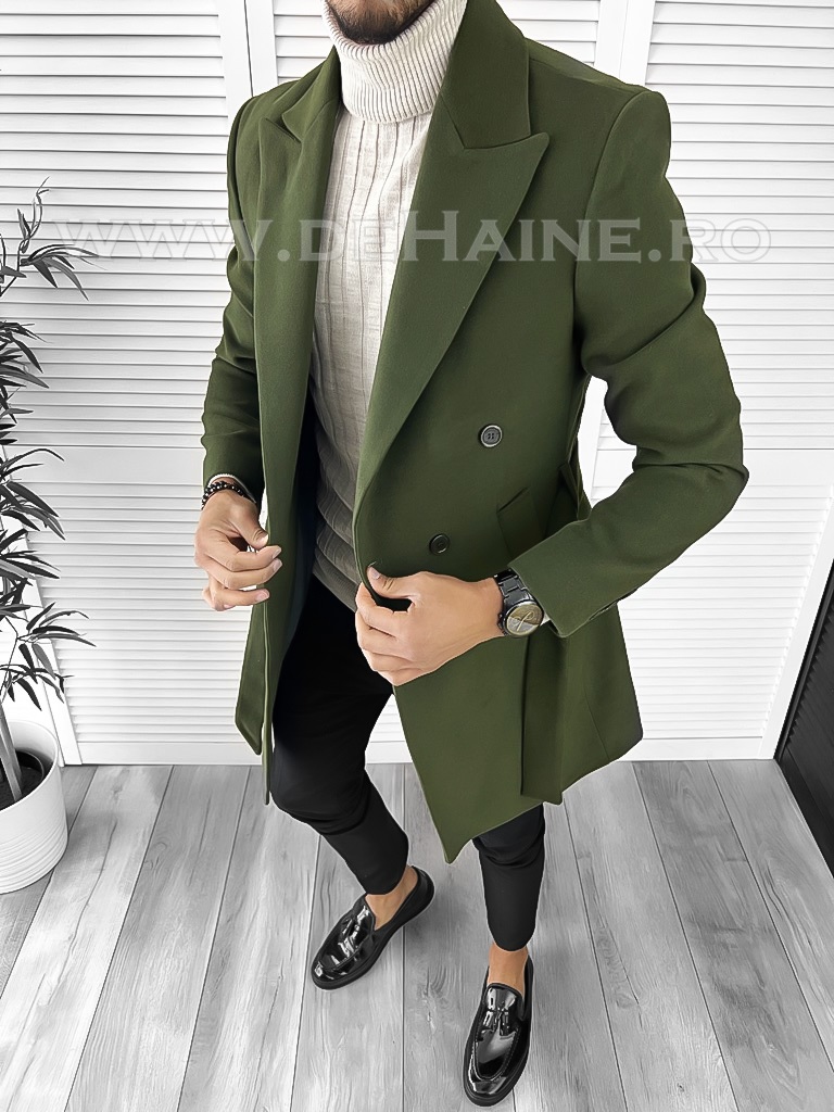 Palton Barbati Kaki Slim Fit B9552