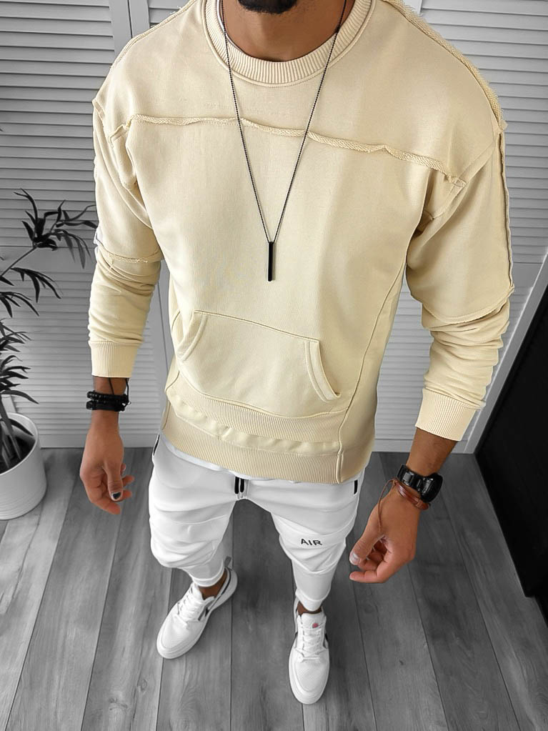 Bluză Bărbați Bej Slim Fit din Bumbac