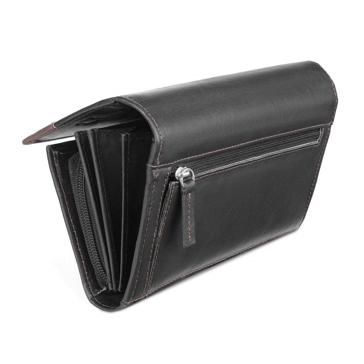 Portofel Dama Marquise Piele Naturala Negru/Maro - imagine 4
