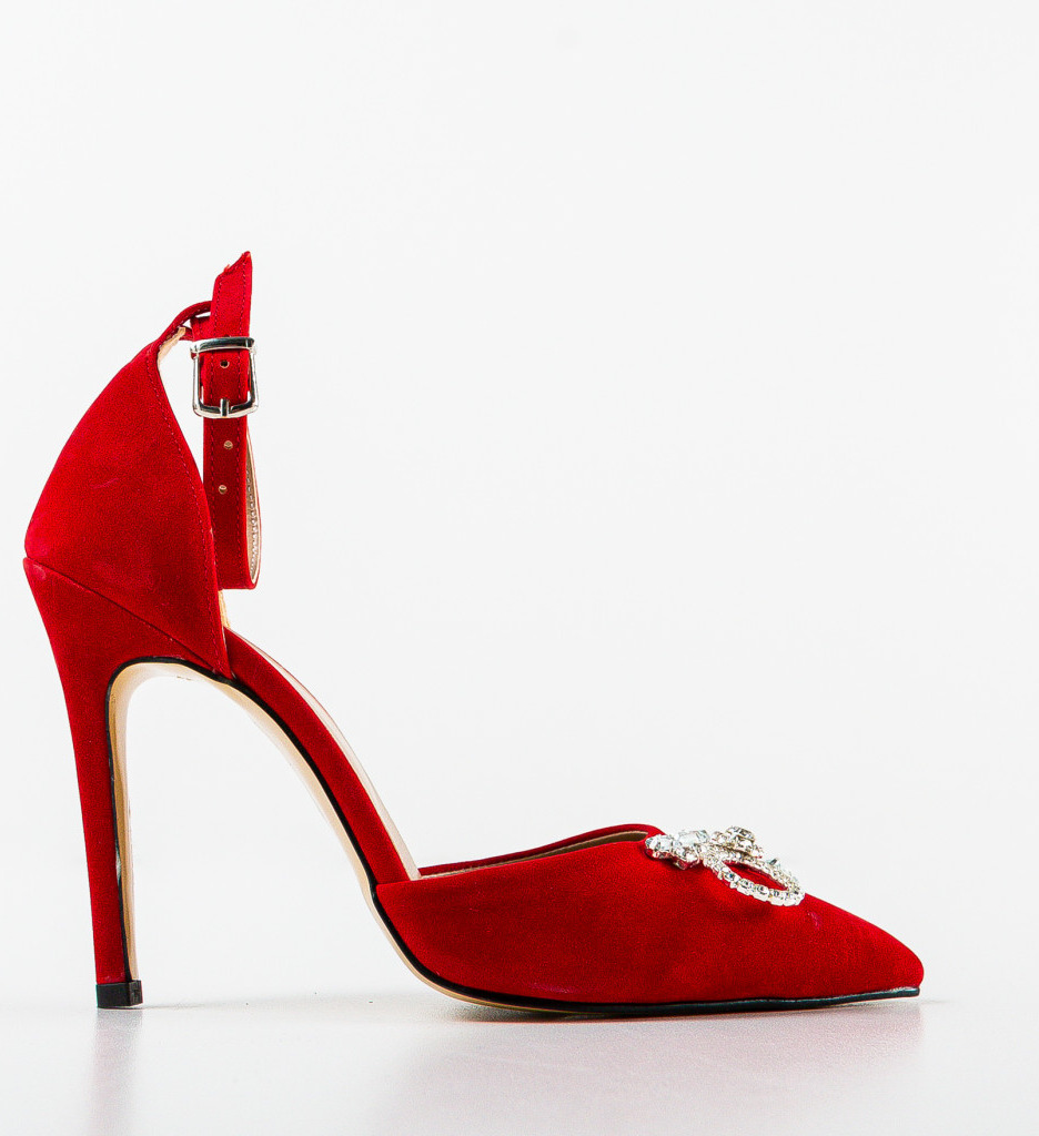 Pantofi dama Alamar rosii cu toc elegant - imagine 4