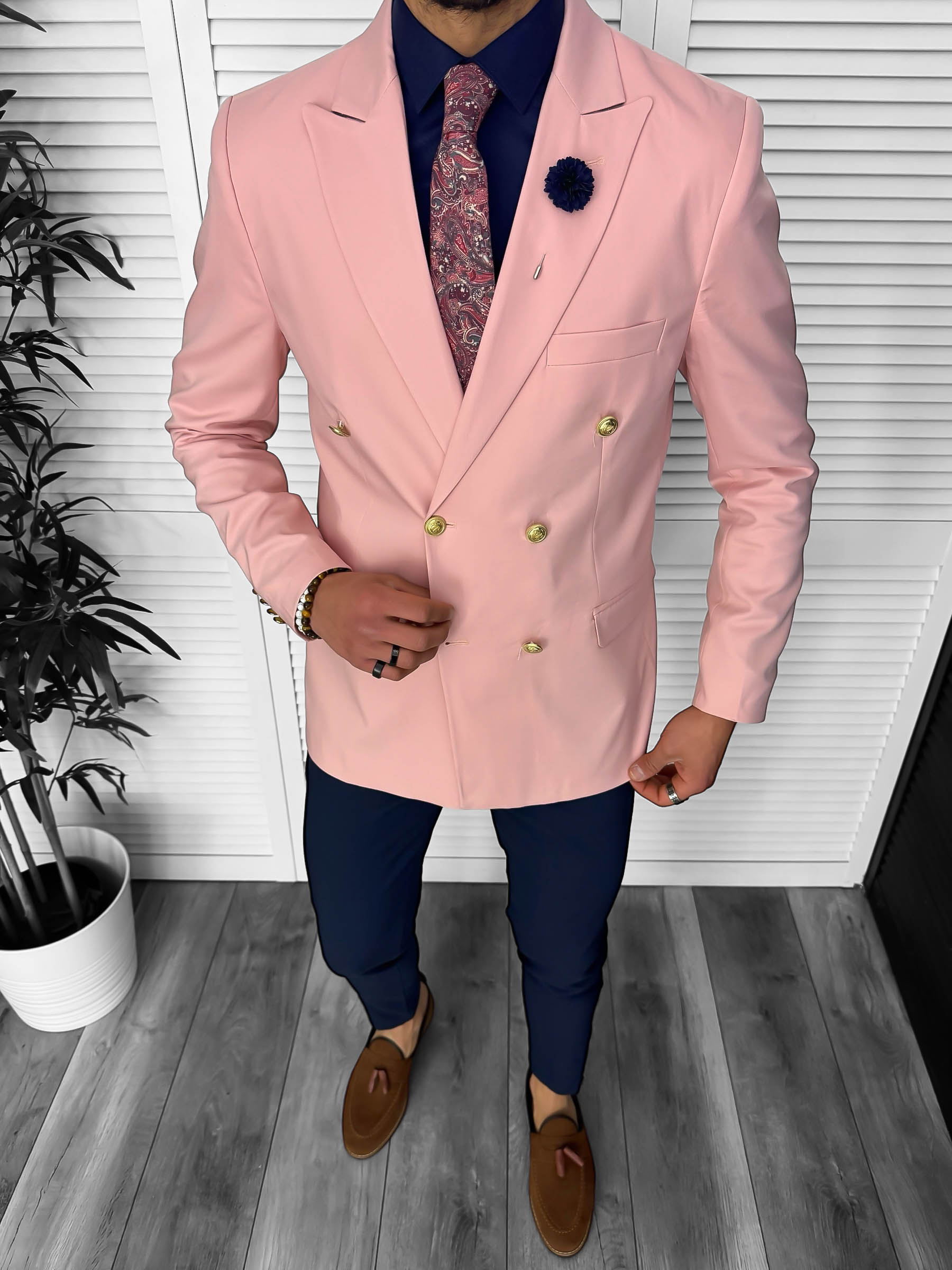 Sacou Barbati Roz Elegant Slim Fit