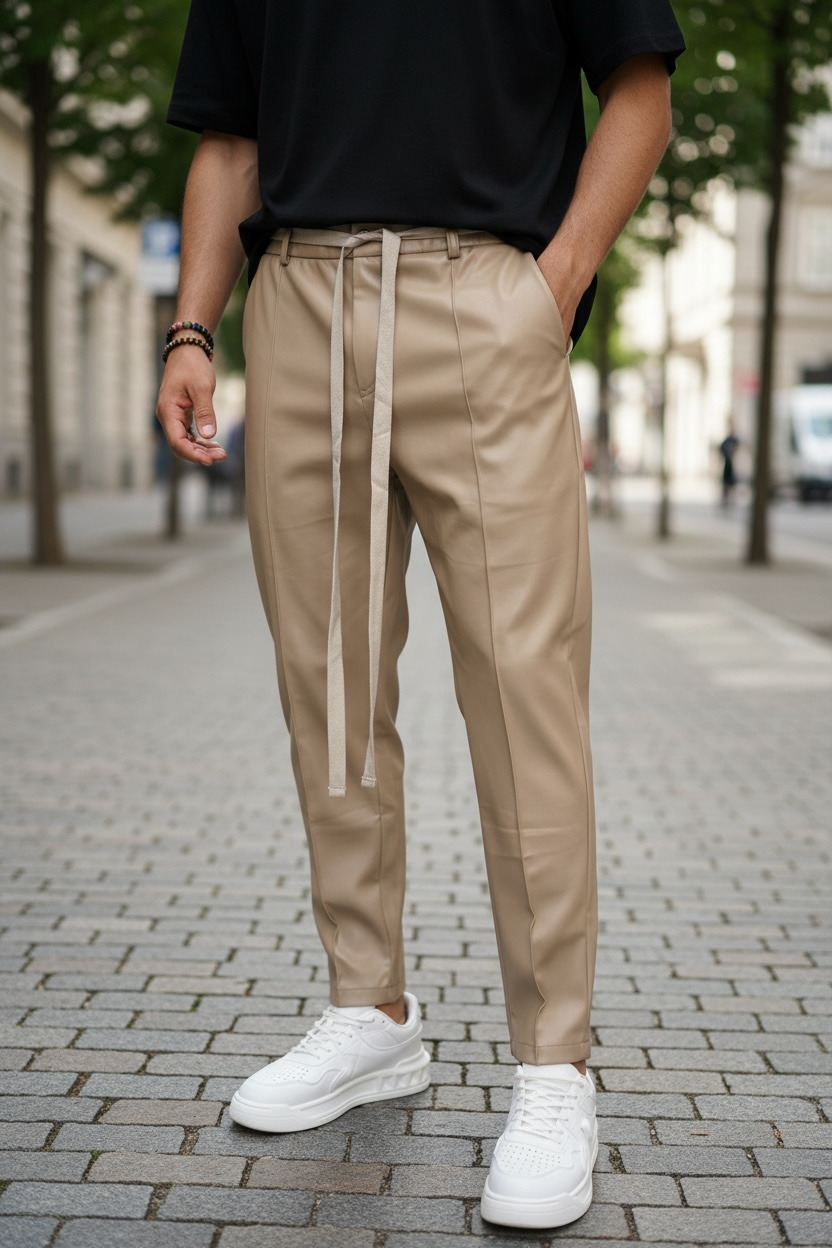 Pantaloni Trening Crem Conici Stil Urban