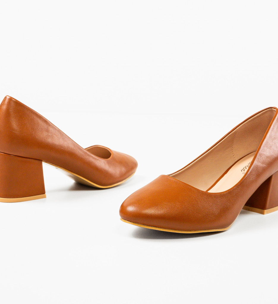 Pantofi dama Cobb Camel cu toc elegant - imagine 6