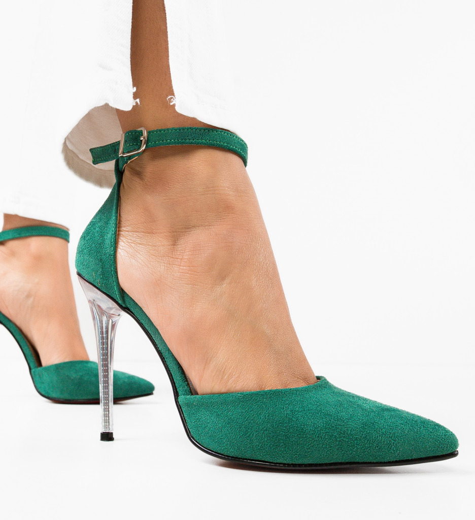 Pantofi Saloka Verzi cu Toc Eleganți - imagine 4