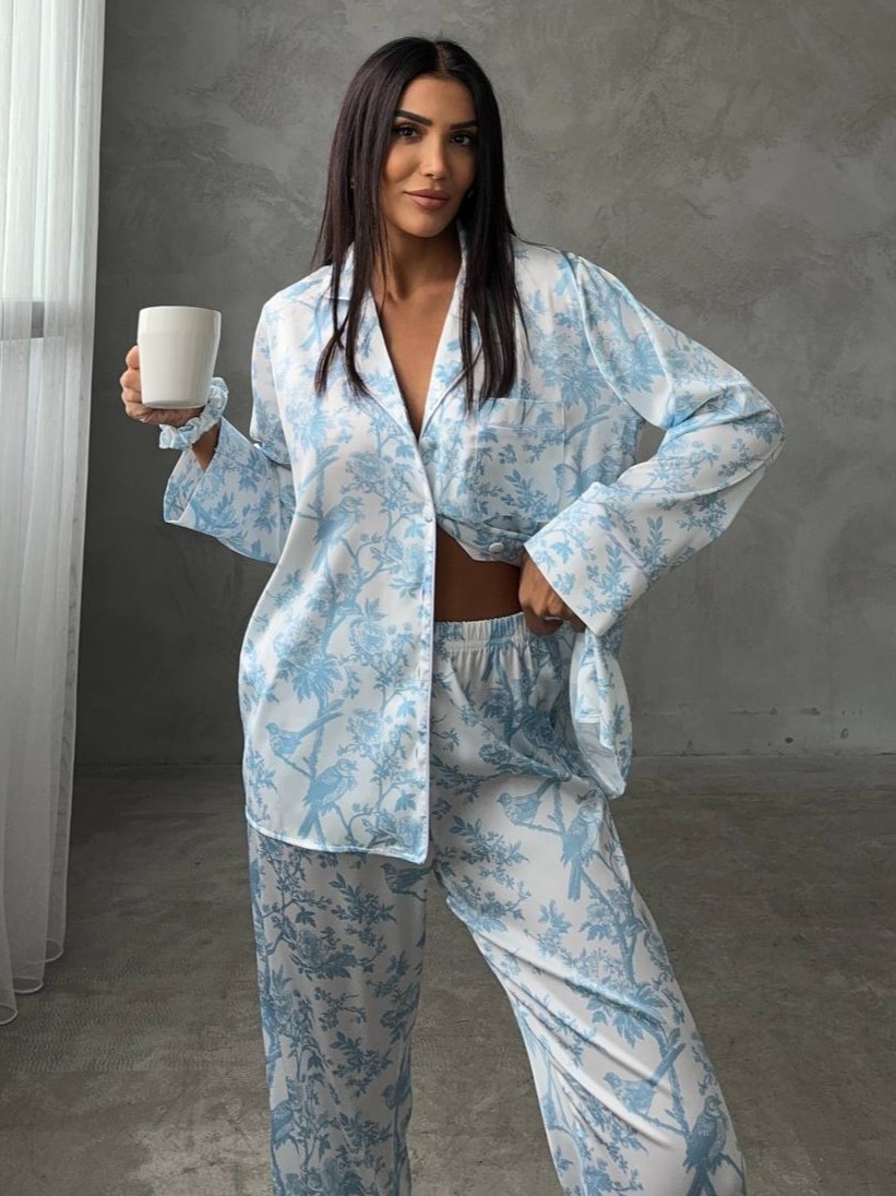 Pijama Dama 2 Piese Delis Satin Mat Floral - imagine 4