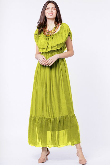 Rochie Mătase Verde Praz Eleganță | Shopika