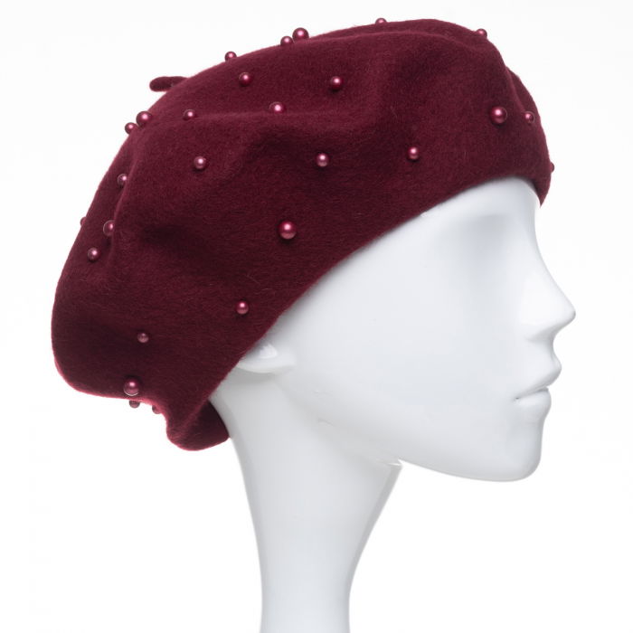 Bereta Bordo cu Perle Shopika | Eleganță și Stil