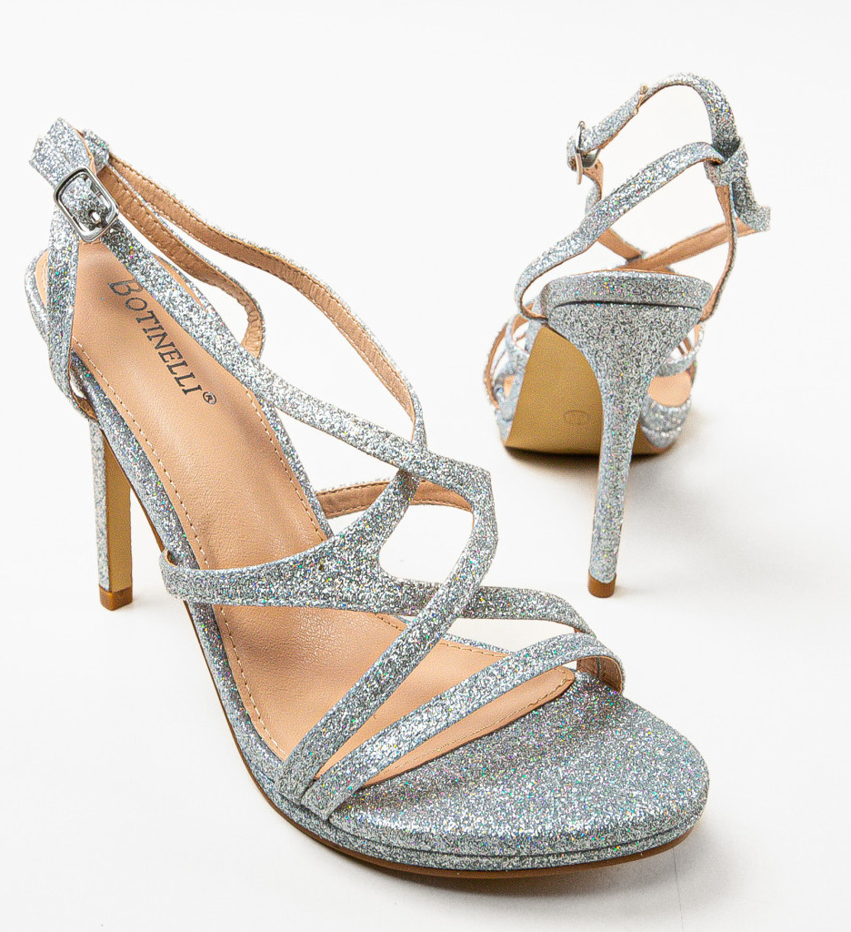Sandale Haden Argintii Elegante cu Toc - imagine 5