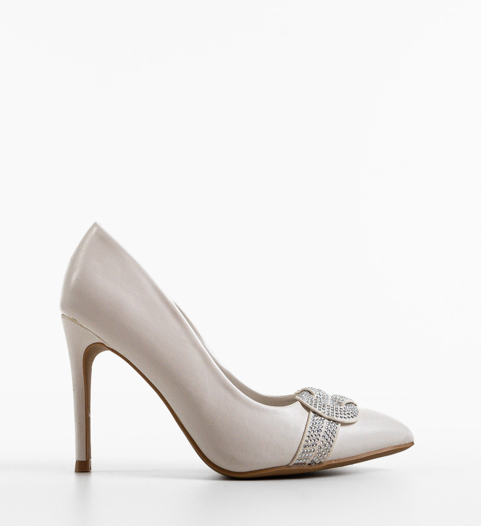 Pantofi Dama Brown Albi Eleganți cu Toc - imagine 4