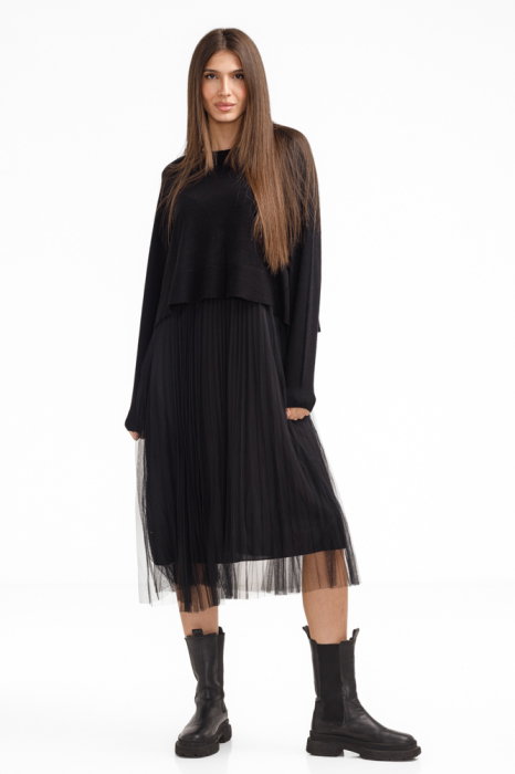 Rochie suprapusa U see din tulle, 2-in-1, neagra