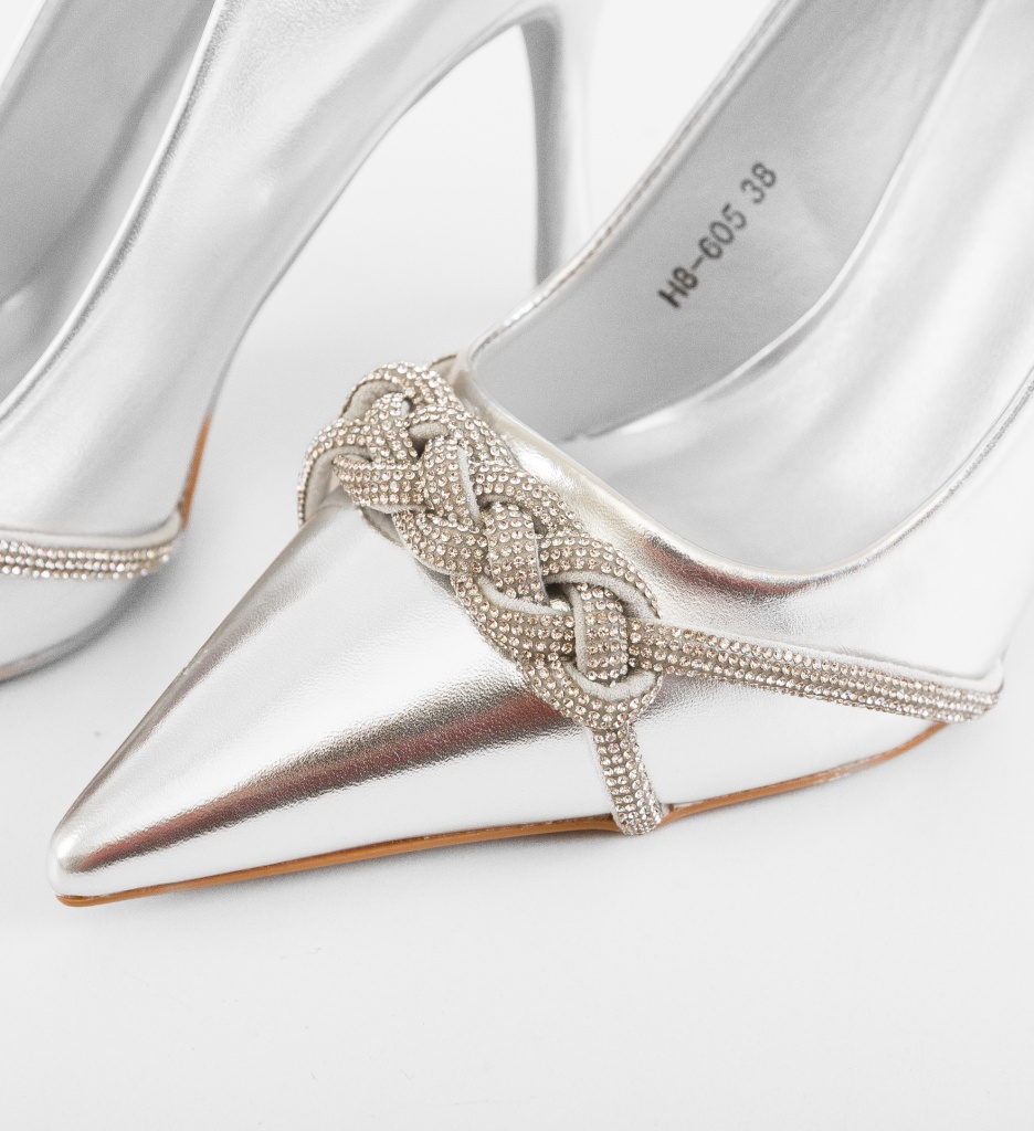 Pantofi Stiletto Dama Argintii Abrams - Eleganță - imagine 5