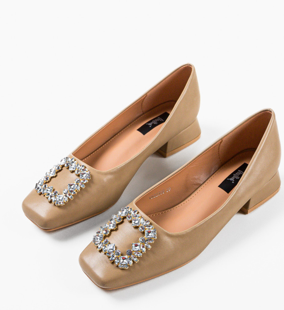 Pantofi dama Christopher Bej eleganți cu toc - imagine 6
