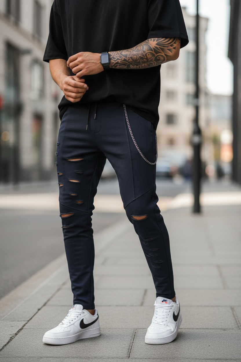 Pantaloni Trening Bleumarin Conici Moderni - imagine 2