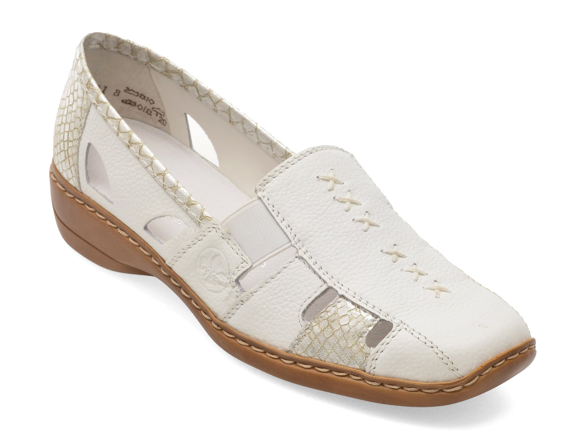 Pantofi RIEKER albi, 41385, din piele naturala