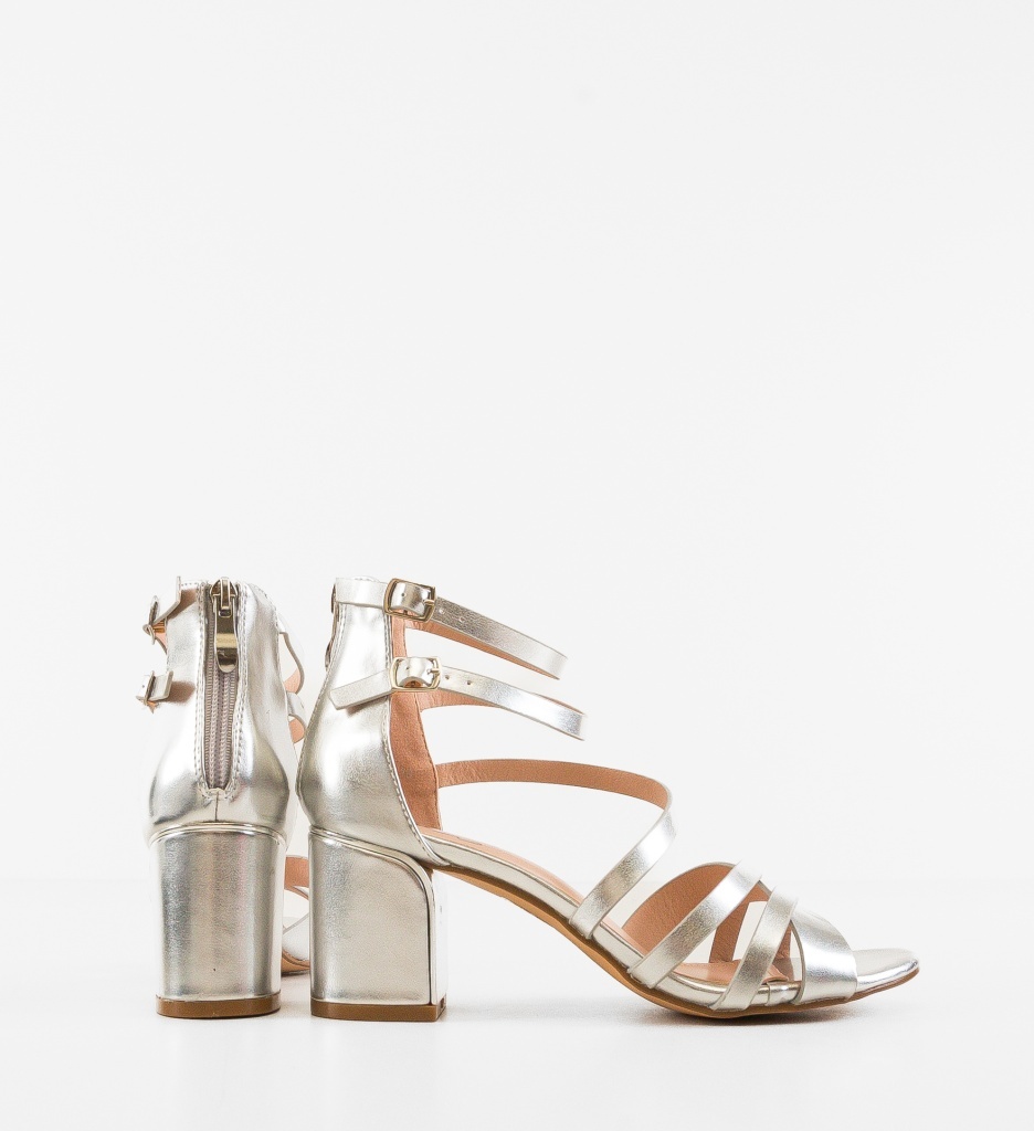 Sandale Norad Argintii cu Toc Elegant - imagine 3