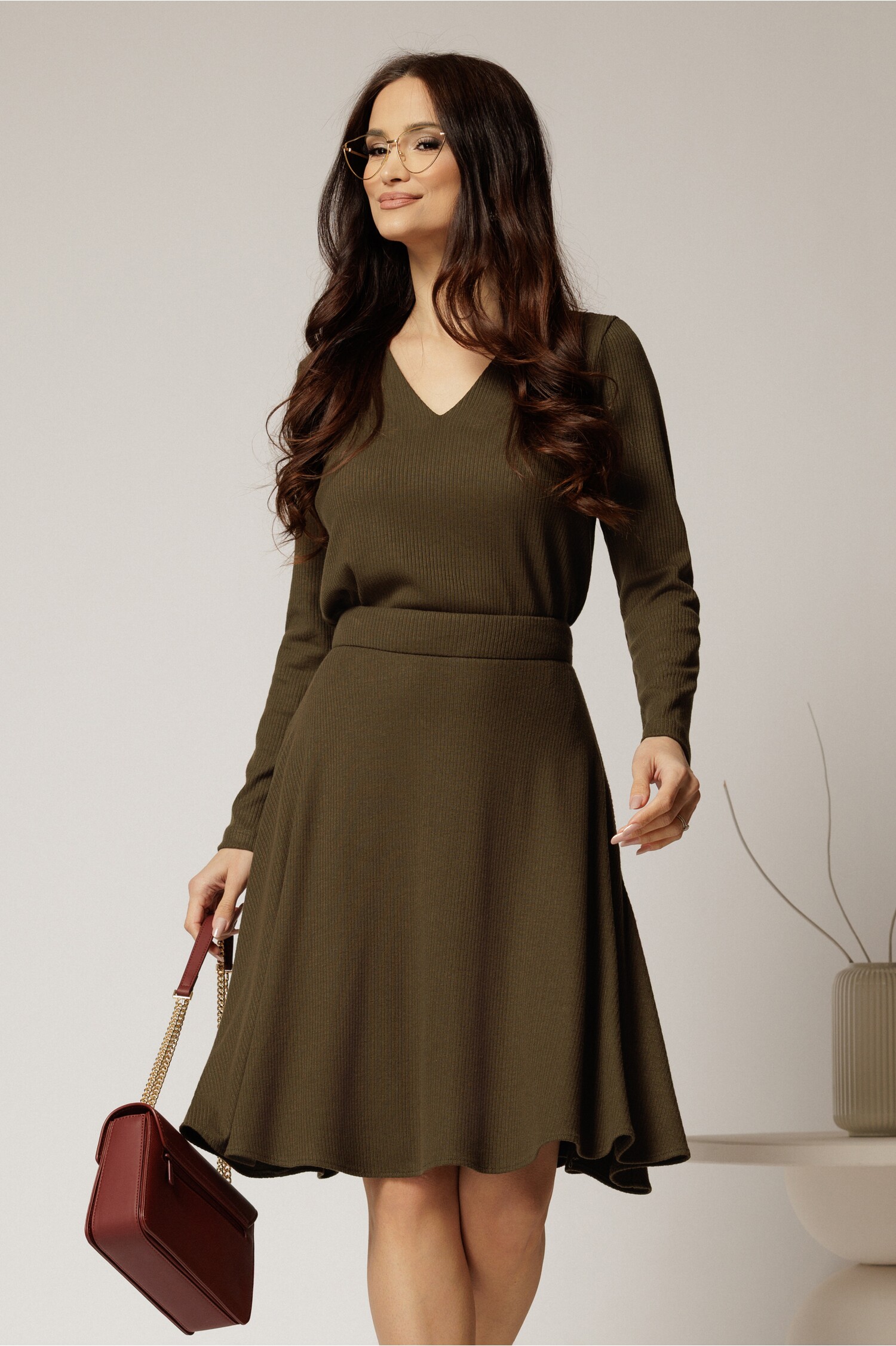 Bluza Tricot Kaki Decolteu V DY Fashion