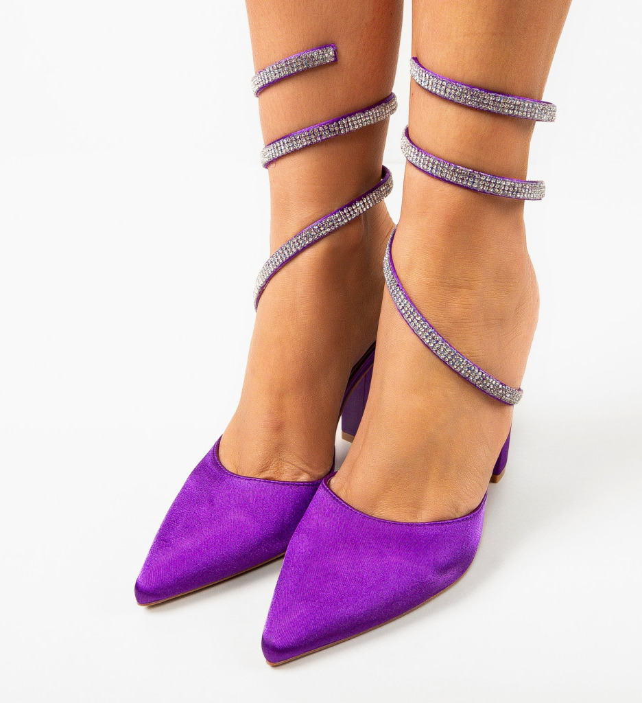 Pantofi dama Lhamo Mov eleganți cu toc - imagine 2