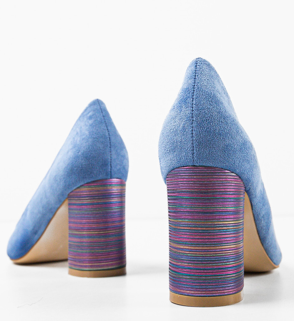 Pantofi Ferne Albaștri Eleganți cu Toc - imagine 5