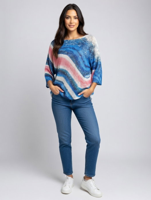Bluză Manecă Fluture Imprimeu Gradient | Shopika