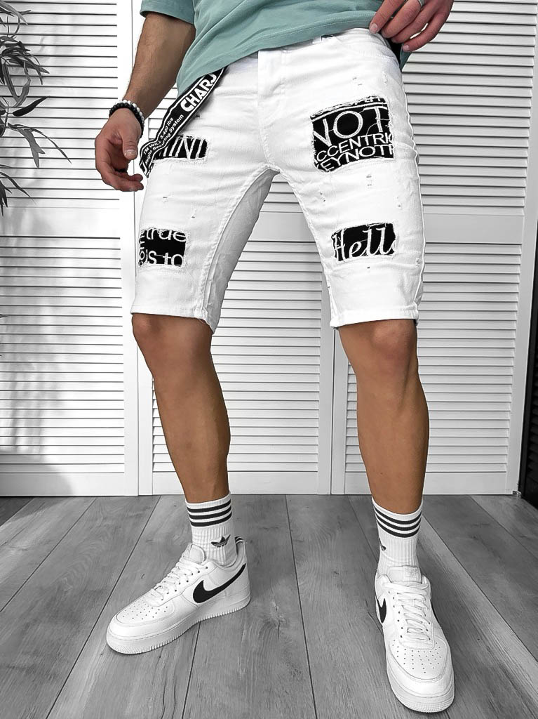 Blugi Scurți Barbati Albi Conici | Stil Modern