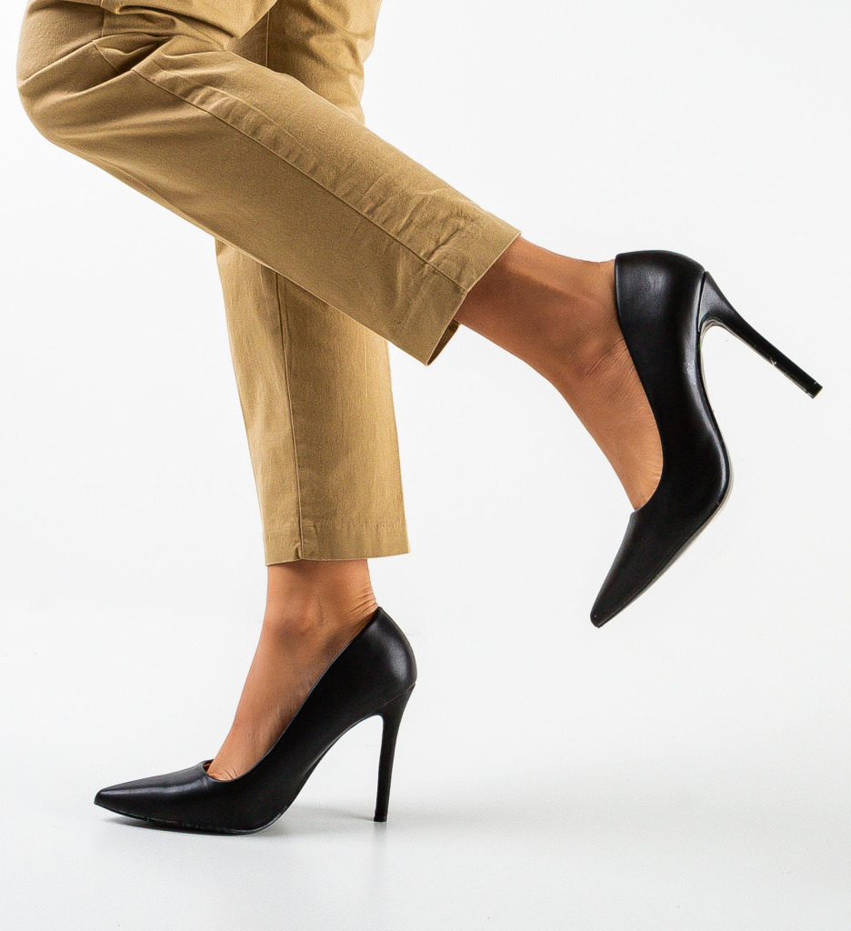 Pantofi Zayaan Negri cu Toc Eleganți - imagine 3
