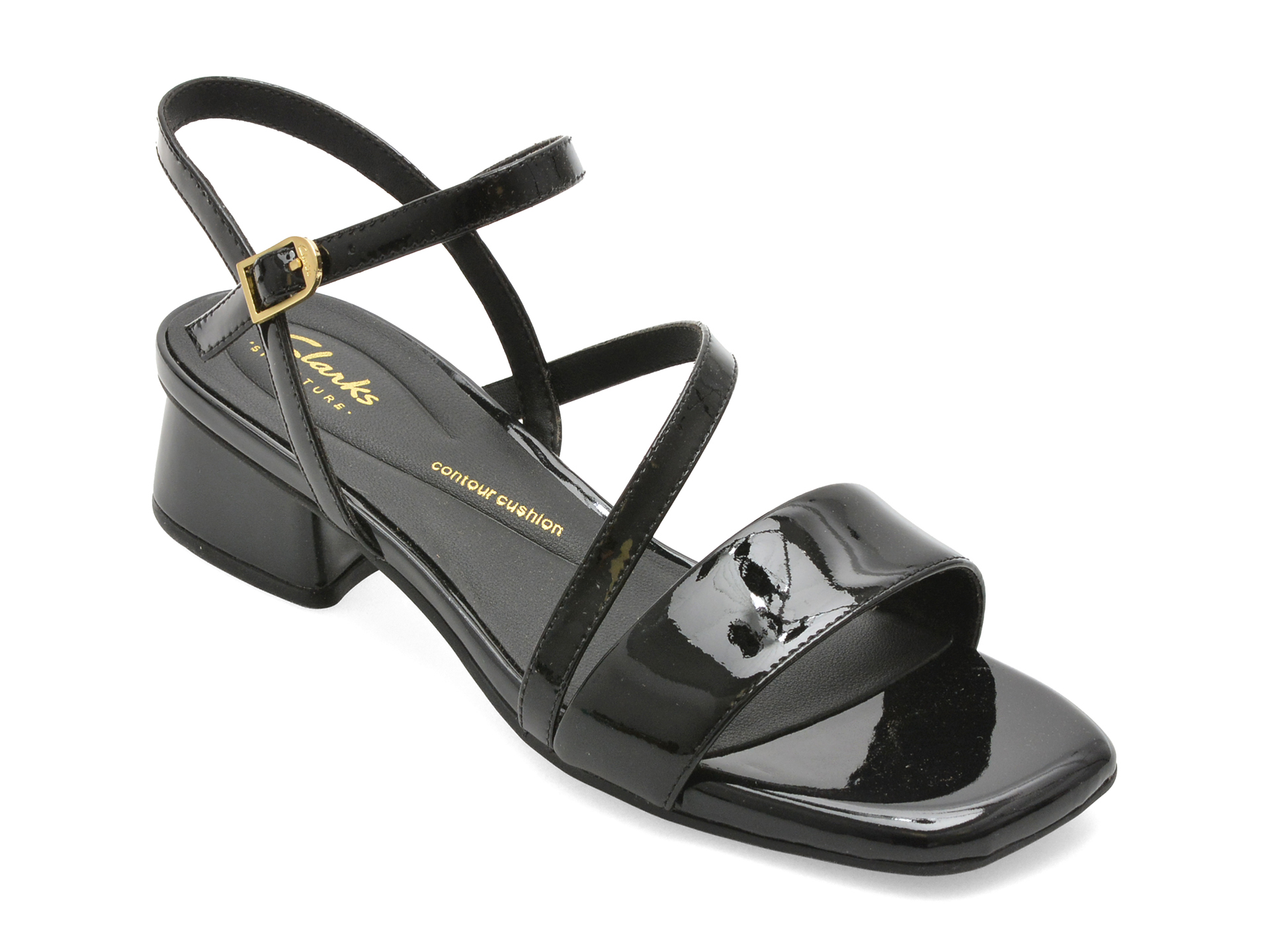 Sandale CLARKS Serina Strap Negre Piele Lacuita