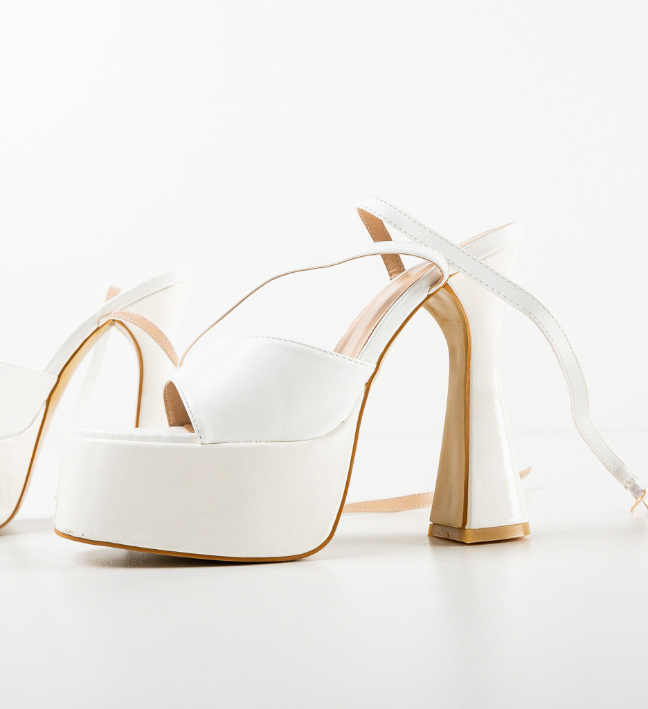 Sandale Dama Albe Elegante cu Toc - imagine 6