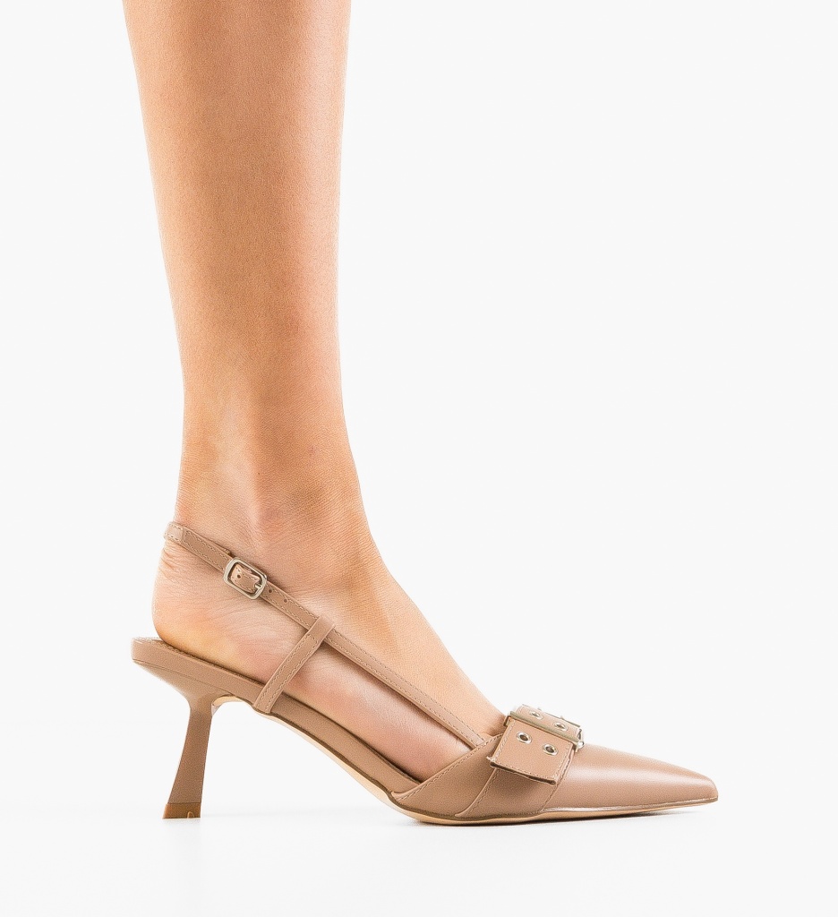 Pantofi Dama Chuks Nude cu Toc Eleganți - imagine 6