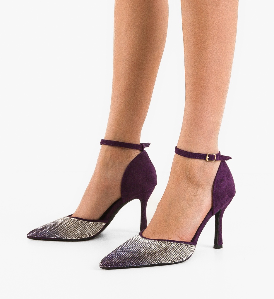 Pantofi Dama Amina Mov cu Toc Eleganți - imagine 3