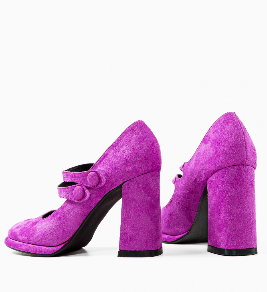 Pantofi Dama Vintage Mov Eleganți cu Toc - imagine 6