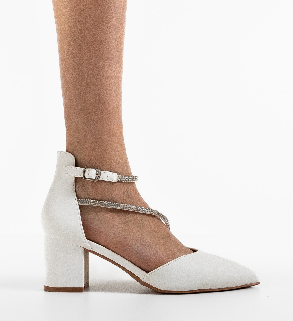 Pantofi Haari Albi Eleganți cu Toc - imagine 3