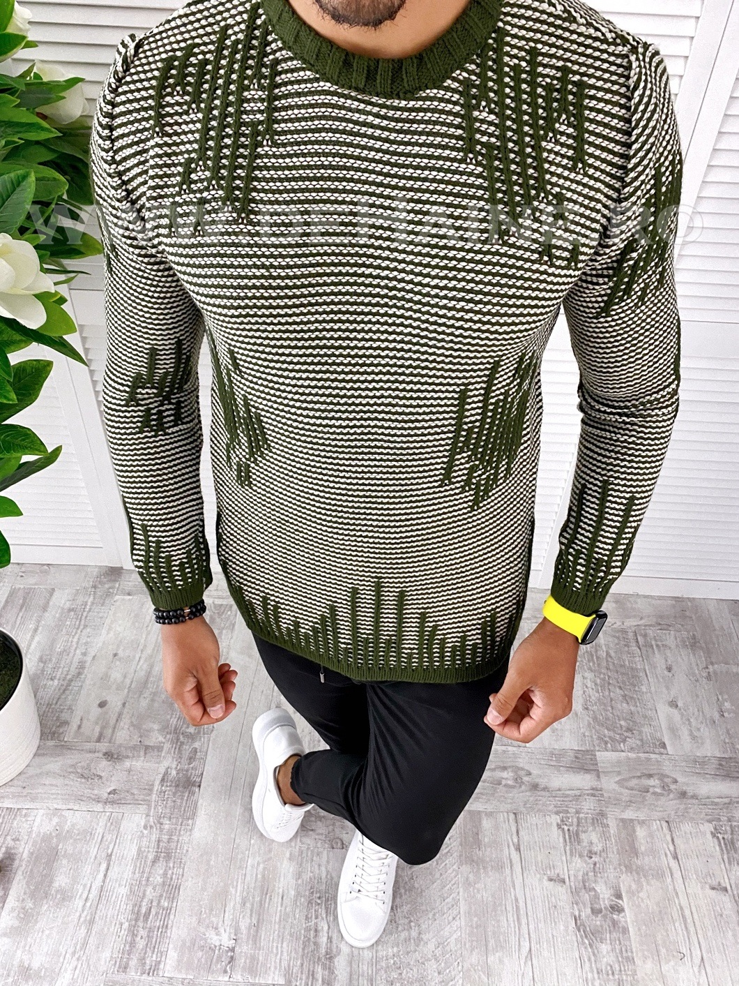 Pulover Barbati Kaki Slim Fit | Stil Modern