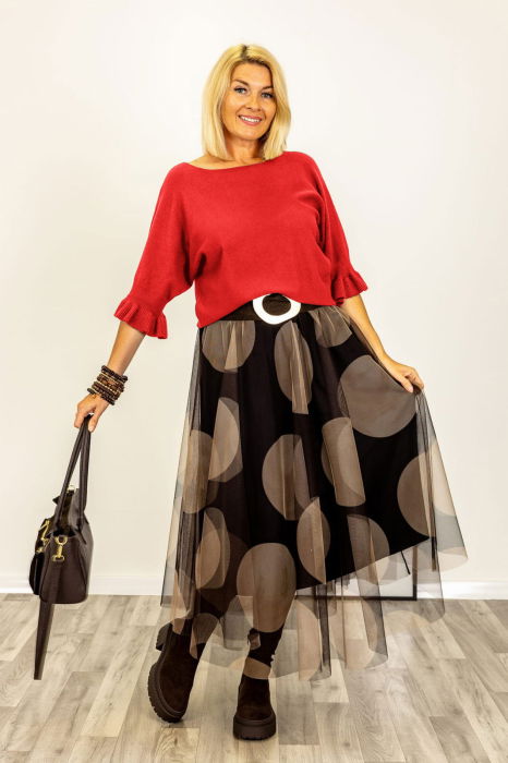 Pulover Rosu cu Volane Shopika | Elegant si Confort
