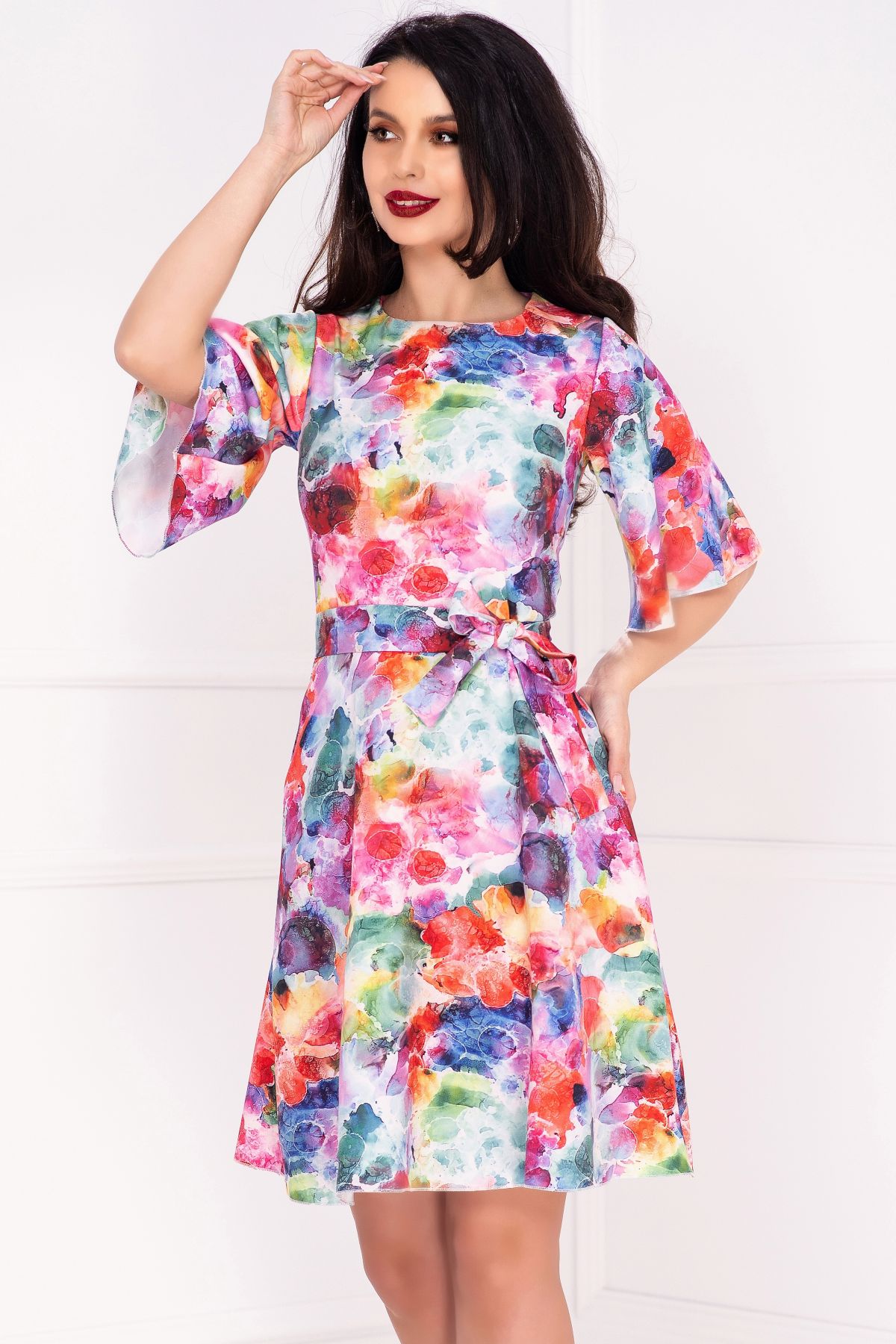 Rochie Molly InPuff cu Imprimeu Colorat - Eleganță Unică