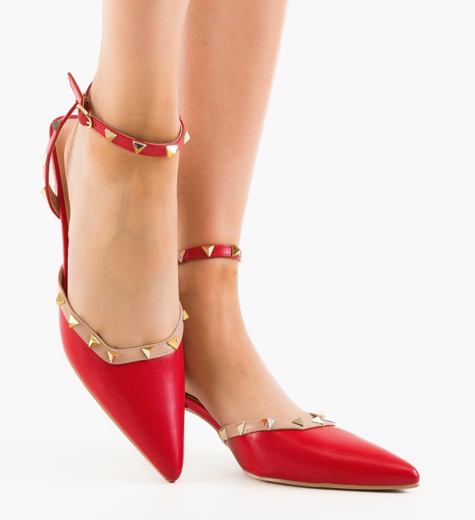 Pantofi Damă Uabare Roșii cu Toc Eleganți - imagine 4