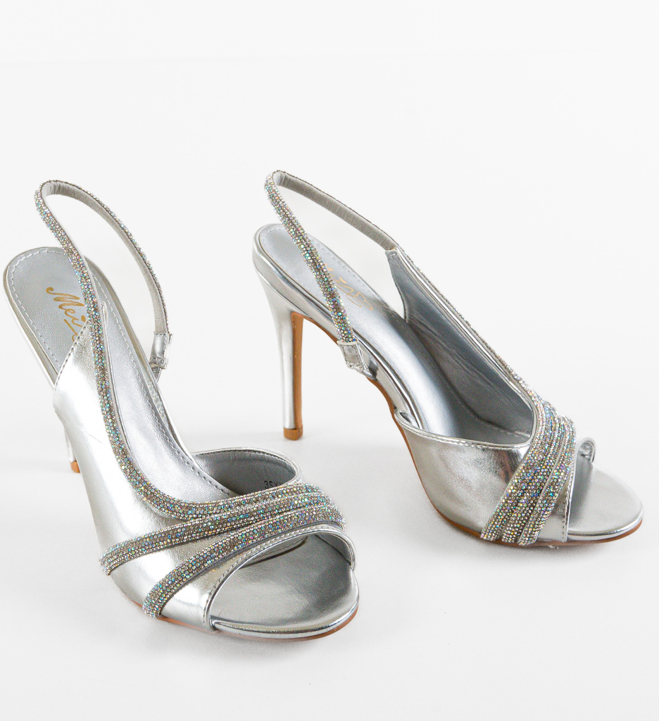 Sandale Toon Argintii cu Toc Elegant - imagine 7