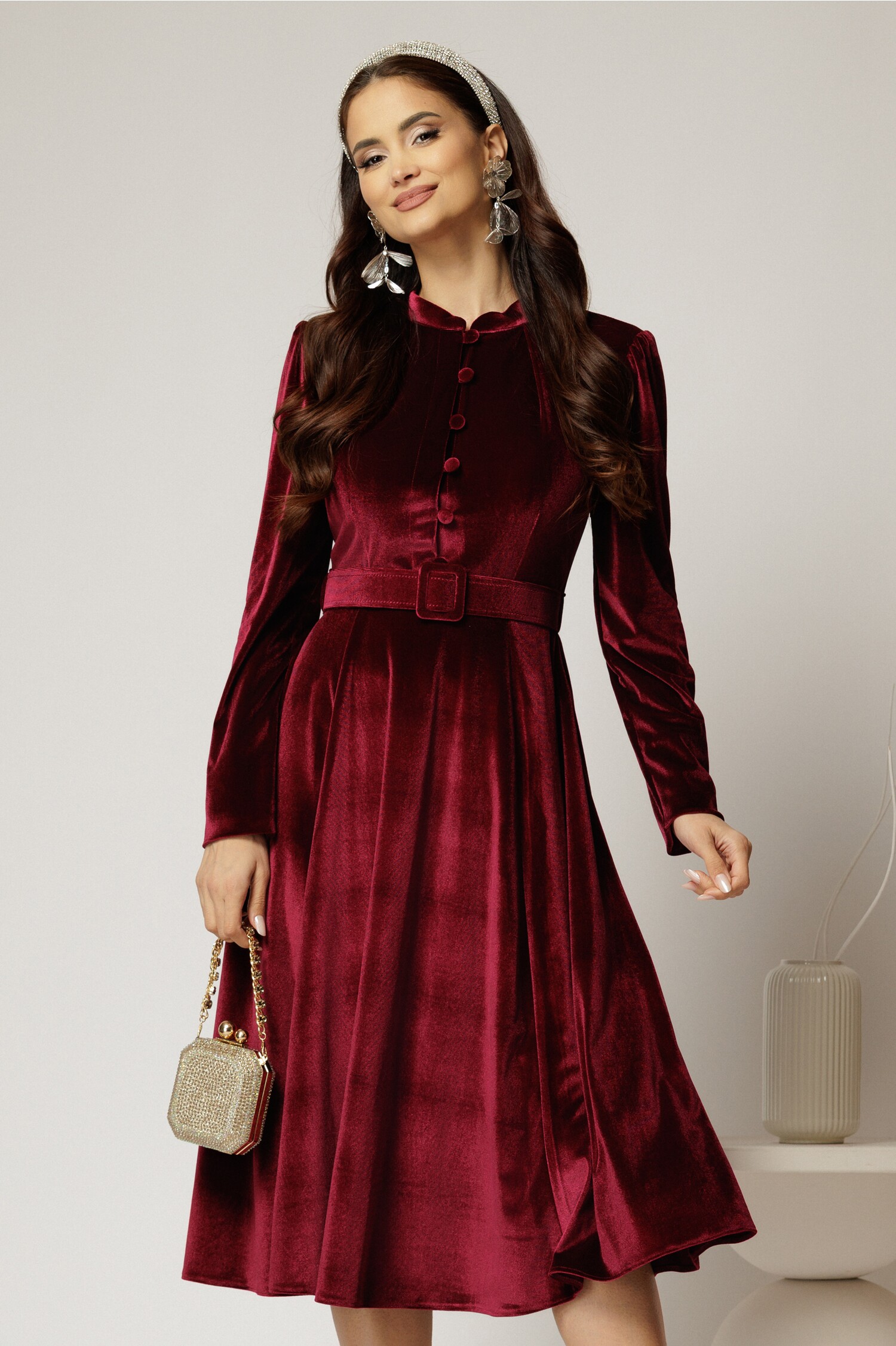 Rochie Catifea Bordo DY Fashion Eleganta