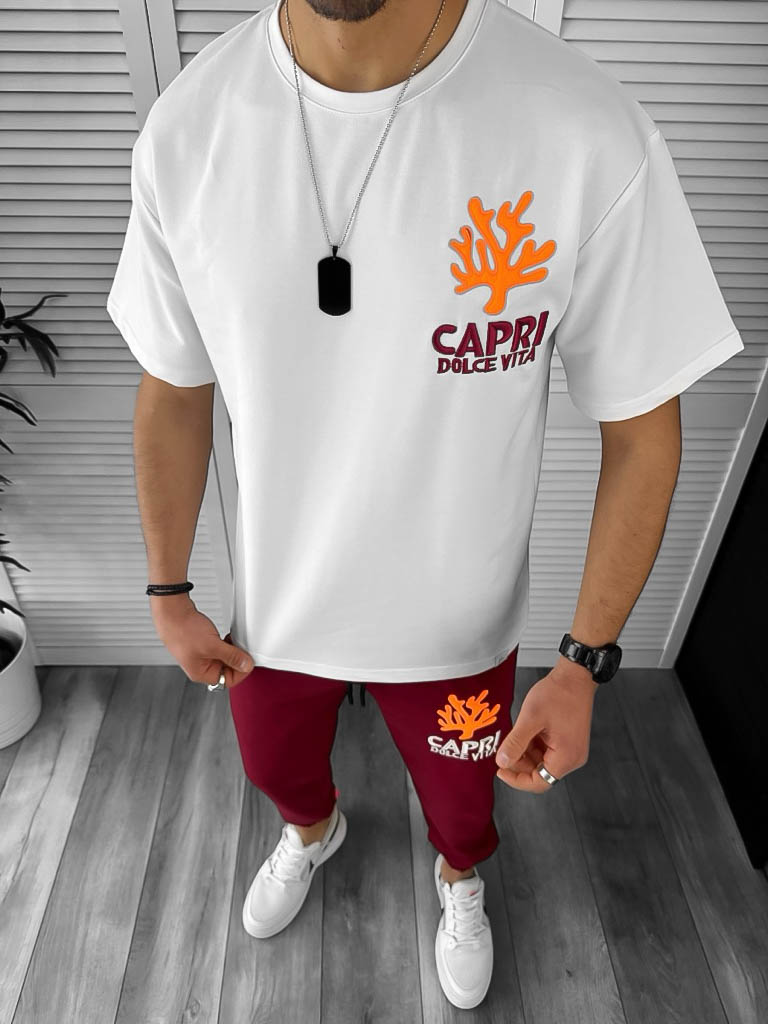 Trening Barbati Alb Oversize cu Imprimeu