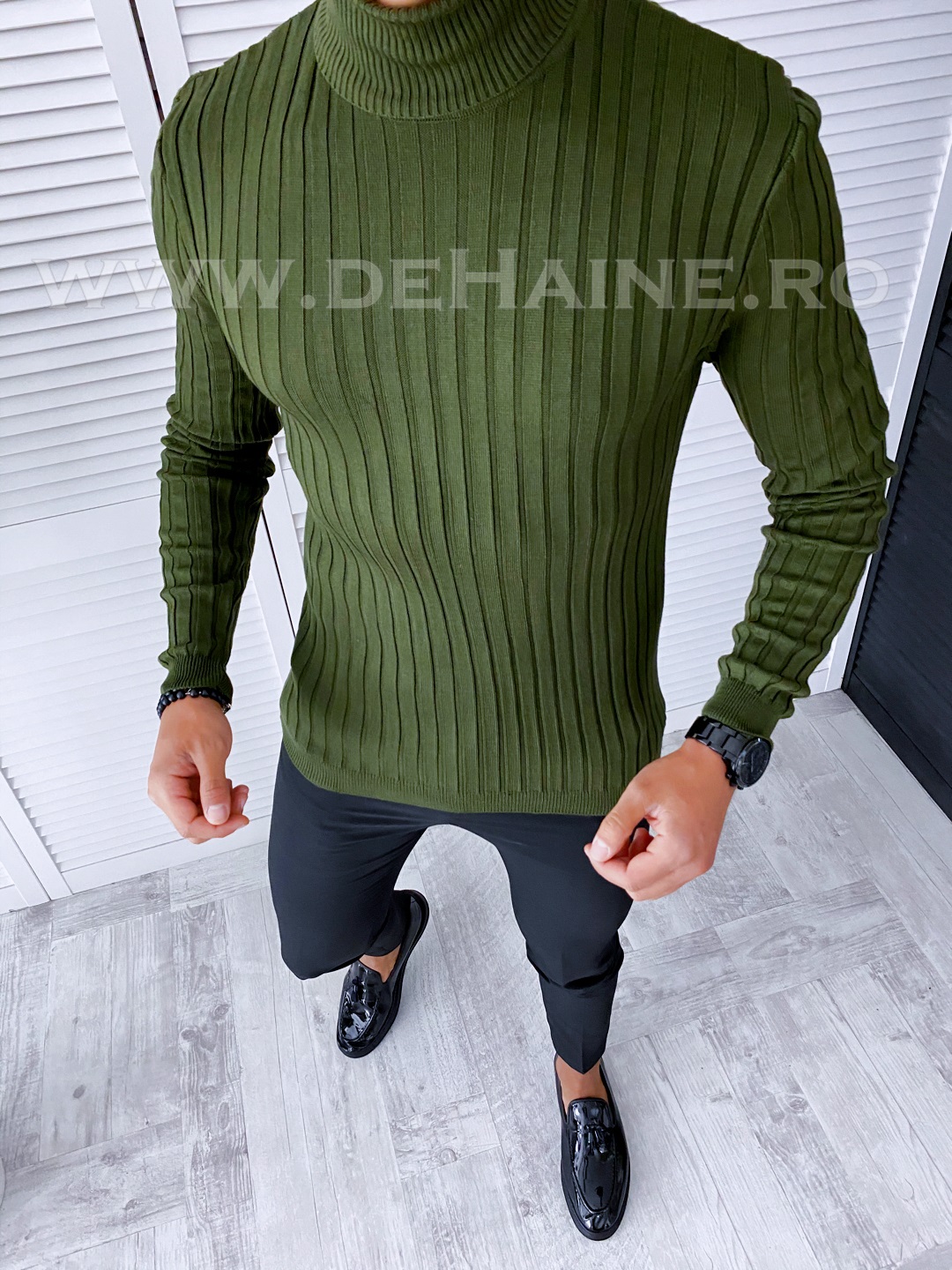 Helancă Bărbați Slim Fit Kaki Elegant