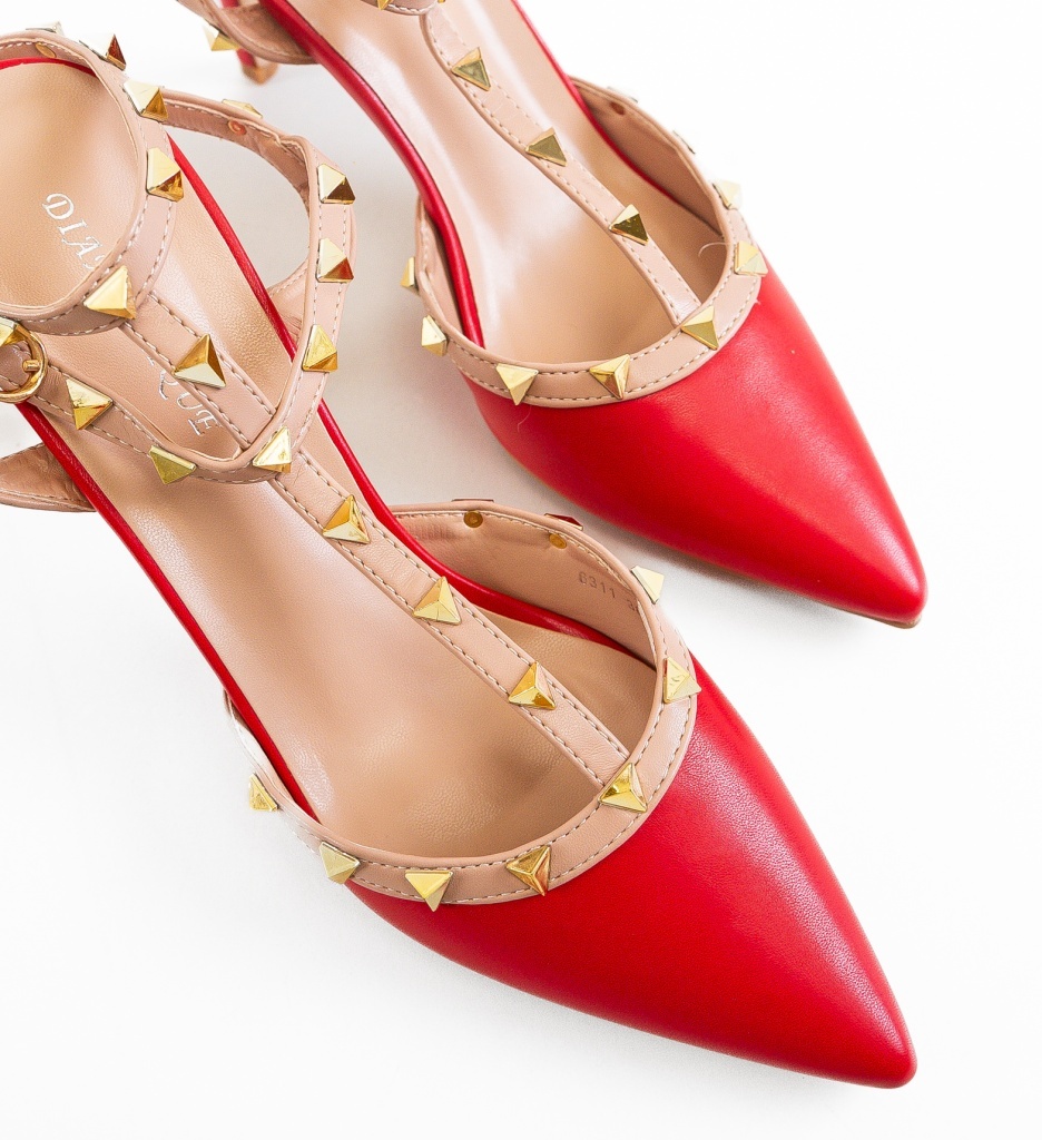Pantofi dama Hubenta rosii eleganti cu toc