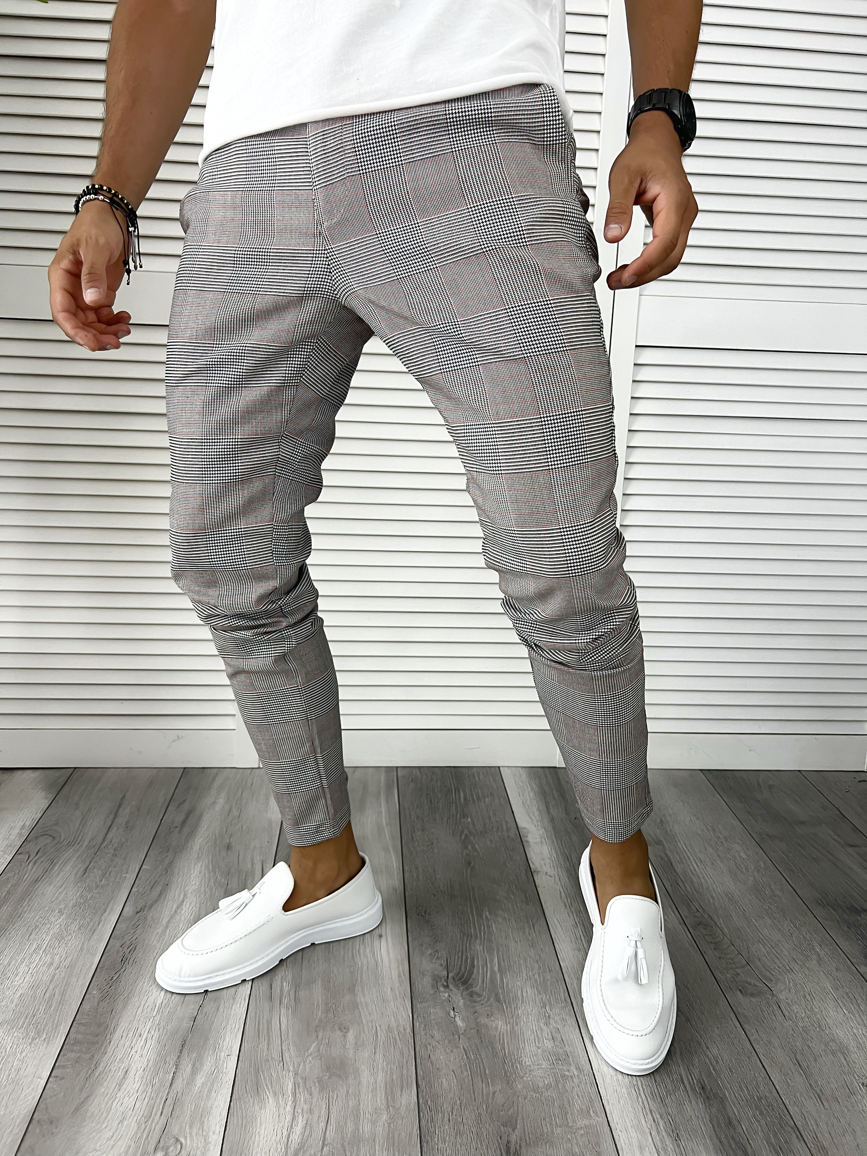 Pantaloni Eleganti Barbati in Carouri din Bumbac