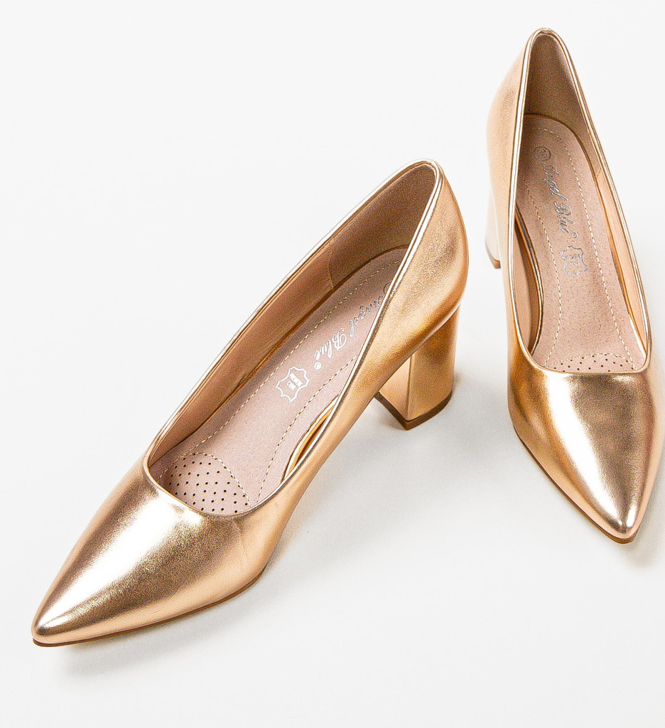Pantofi dama Luke Aurii cu toc elegant - imagine 6