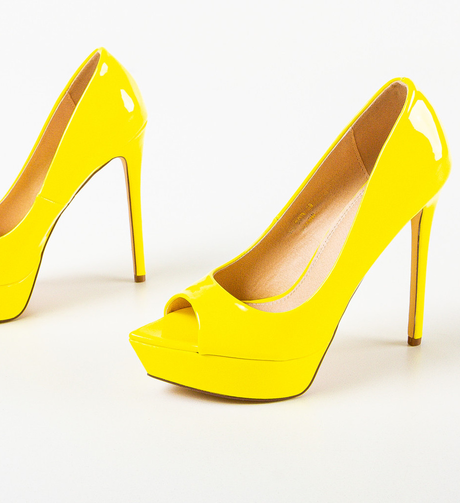 Pantofi Ferguson Galbeni cu Toc Eleganți - imagine 7