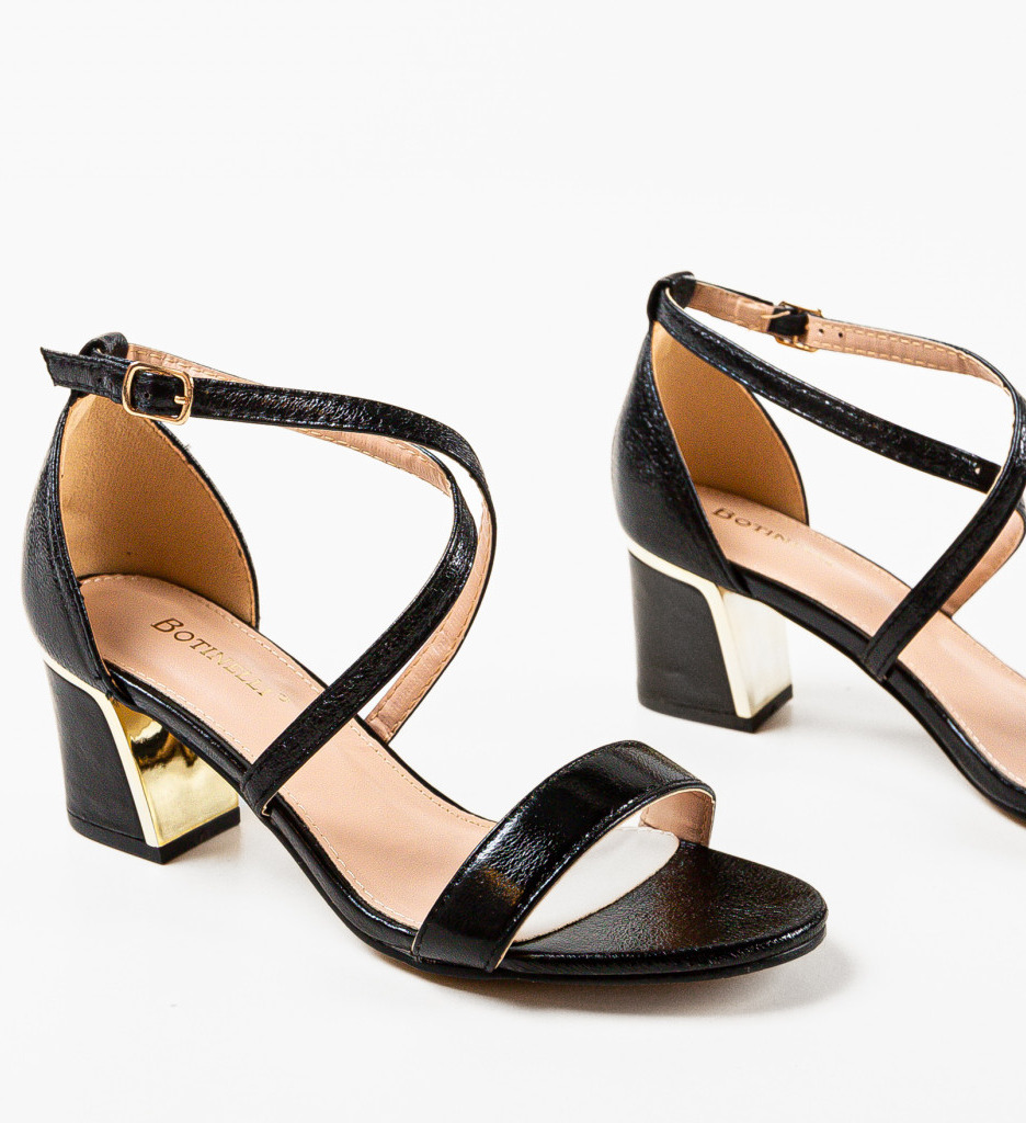 Sandale Dama Biniz Negre cu Toc Elegant - imagine 5