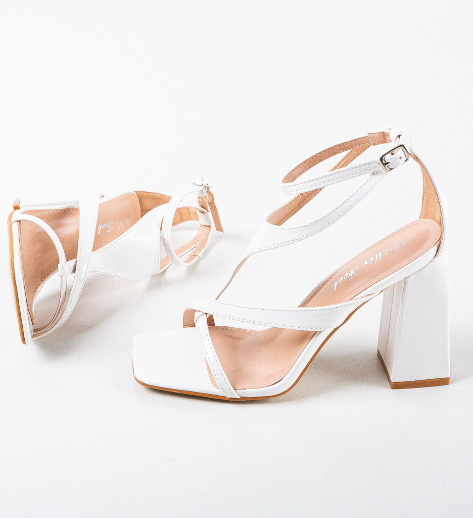 Sandale Dilara Albe cu Toc Elegant - imagine 6
