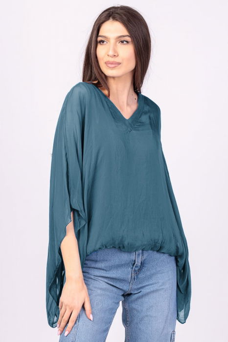 Bluza Matase Turcoaz Shopika - Eleganta Naturala