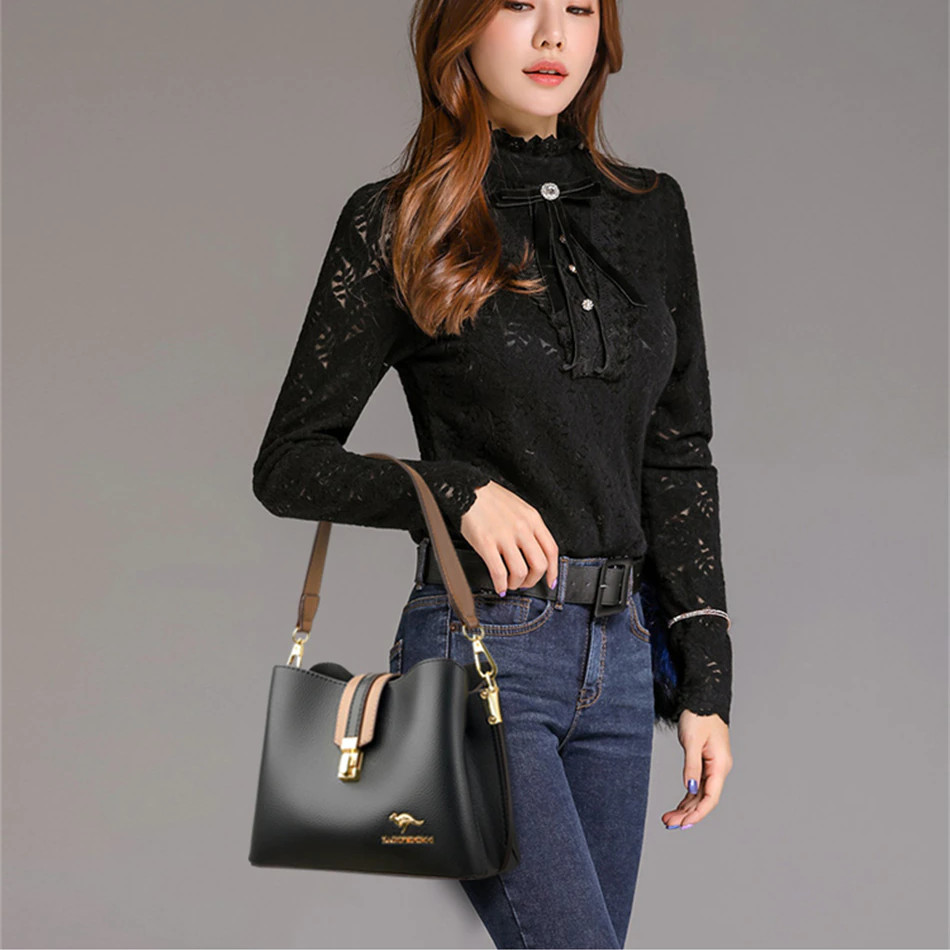 Geanta dama Bibiana GT1881 negru Pfy, 3 compartimente - imagine 6