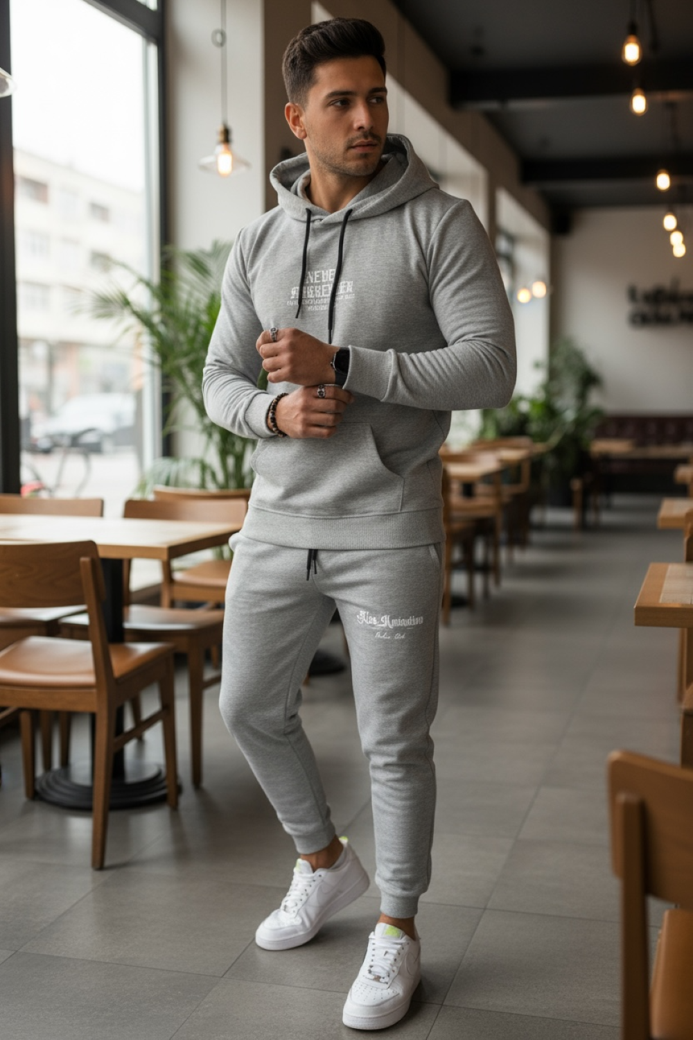 Trening Barbati Slim Fit Gri - Hanorac + Pantaloni