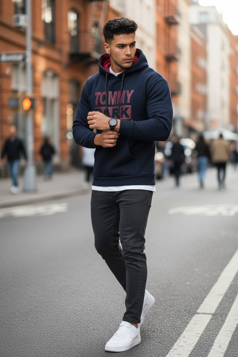 Hanorac Barbati Slim Fit Bleumarin - Stil Modern