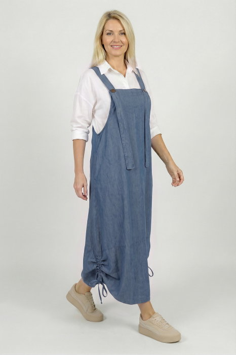 Rochie Denim Sarafan Shopika cu Bretele Reglabile